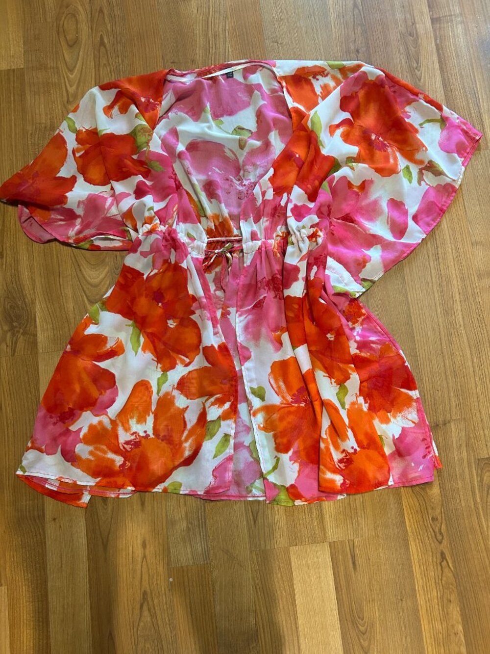 Pink Blush Floral 3/4 Sleeve Swimsuit Cover/Robe Womens Size S-M Kimono